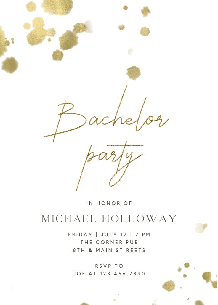 Golden paint spray - bachelor party invitation